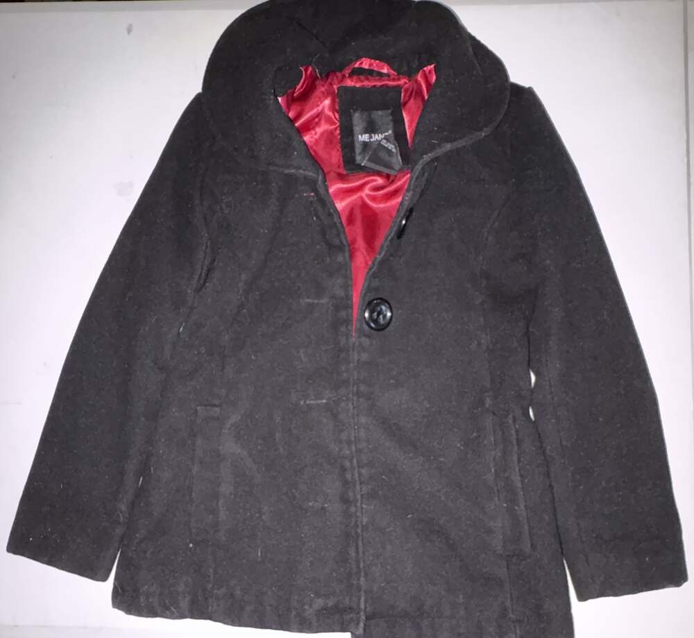 Me Jane Gray Pea Coat Jacket Size M 10/12 Red Lining